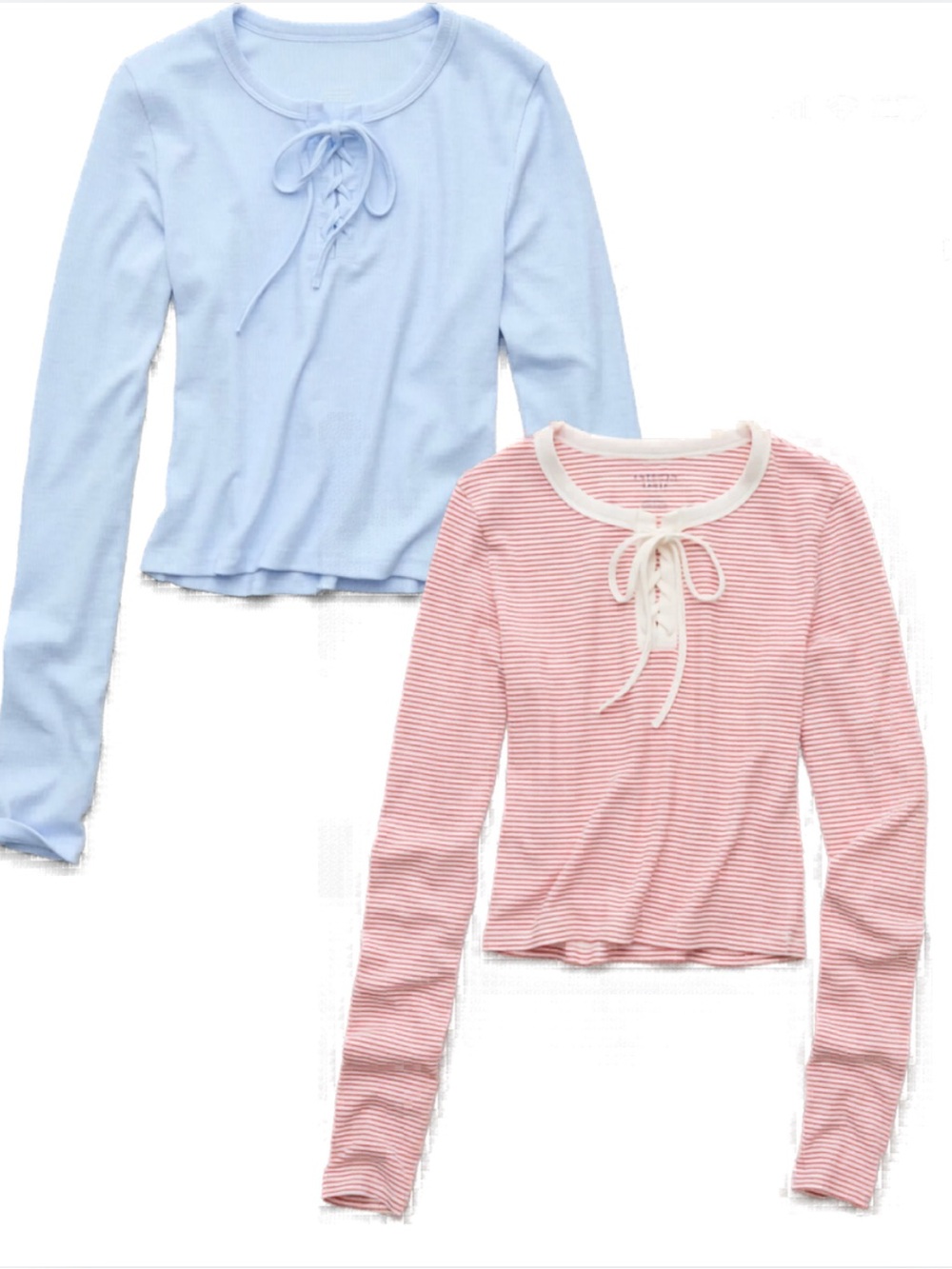 American Eagle Cropped baby tee Long Sleeve Bundle - blue + red striped - Medium